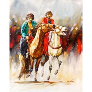 Momin Khan, 24 x 30 Inch, Acrylic on Canvas, Horse Painting, AC-MK-018